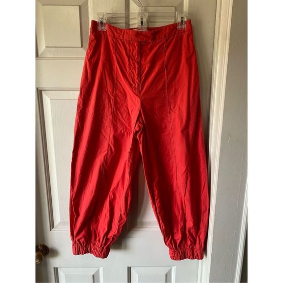 By Anthropologie Red Orange Cropped 100% Cotton Track Pants, Size 4 - Picture 2 of 11